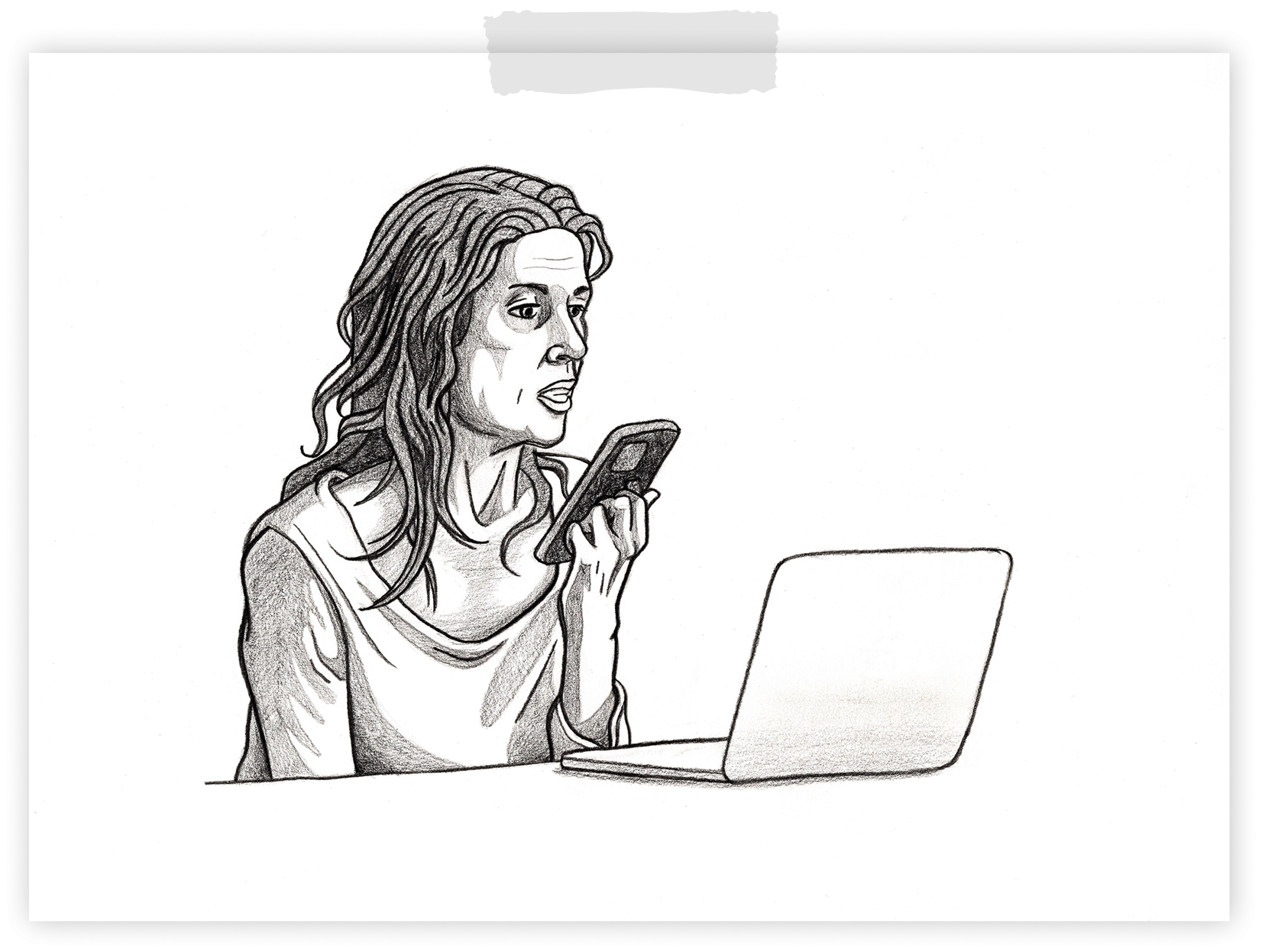 Jennifer on call and laptop